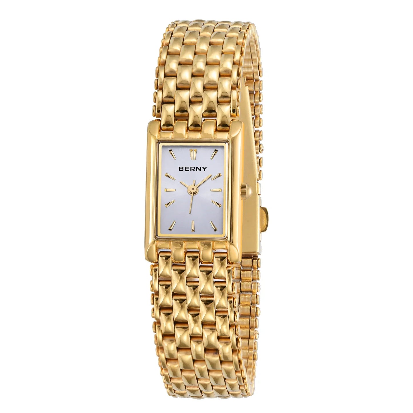 BERNY Square Gold Watch for Women - Stainless Steel Luxury Quartz Wristwatch (Casual & Dressy)