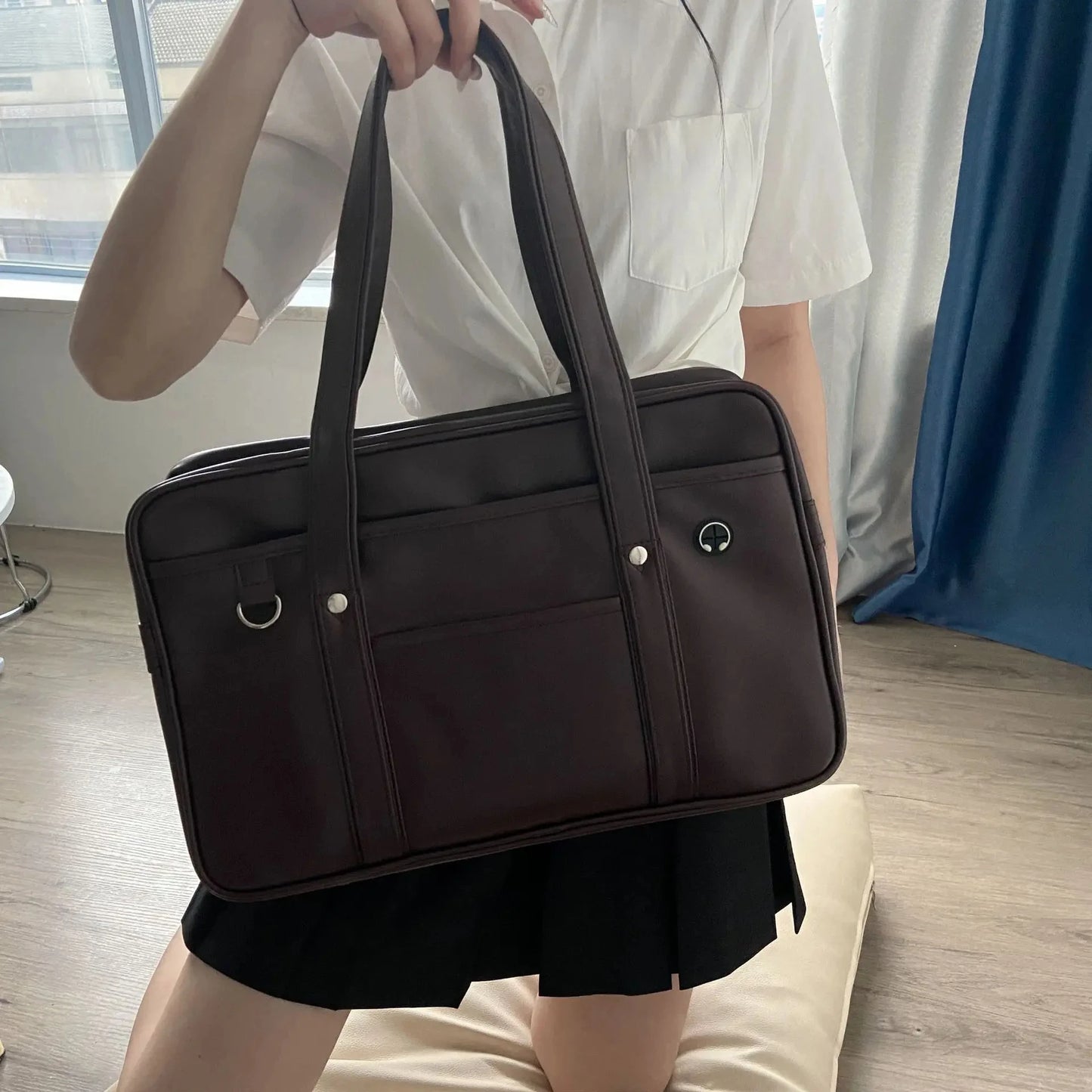 Japanese PU Leather School Bag - Waterproof Large Capacity Backpack & Handbag