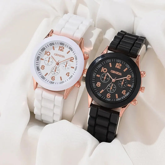 Luxury Women's Watch Set - Elegant Couple Watches with Silicone Straps
