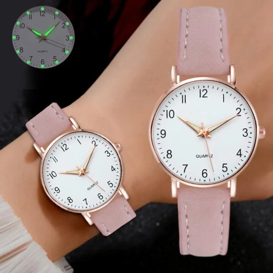 Montre élégante à bracelet en cuir pour femme – Montre analogique à quartz tendance
