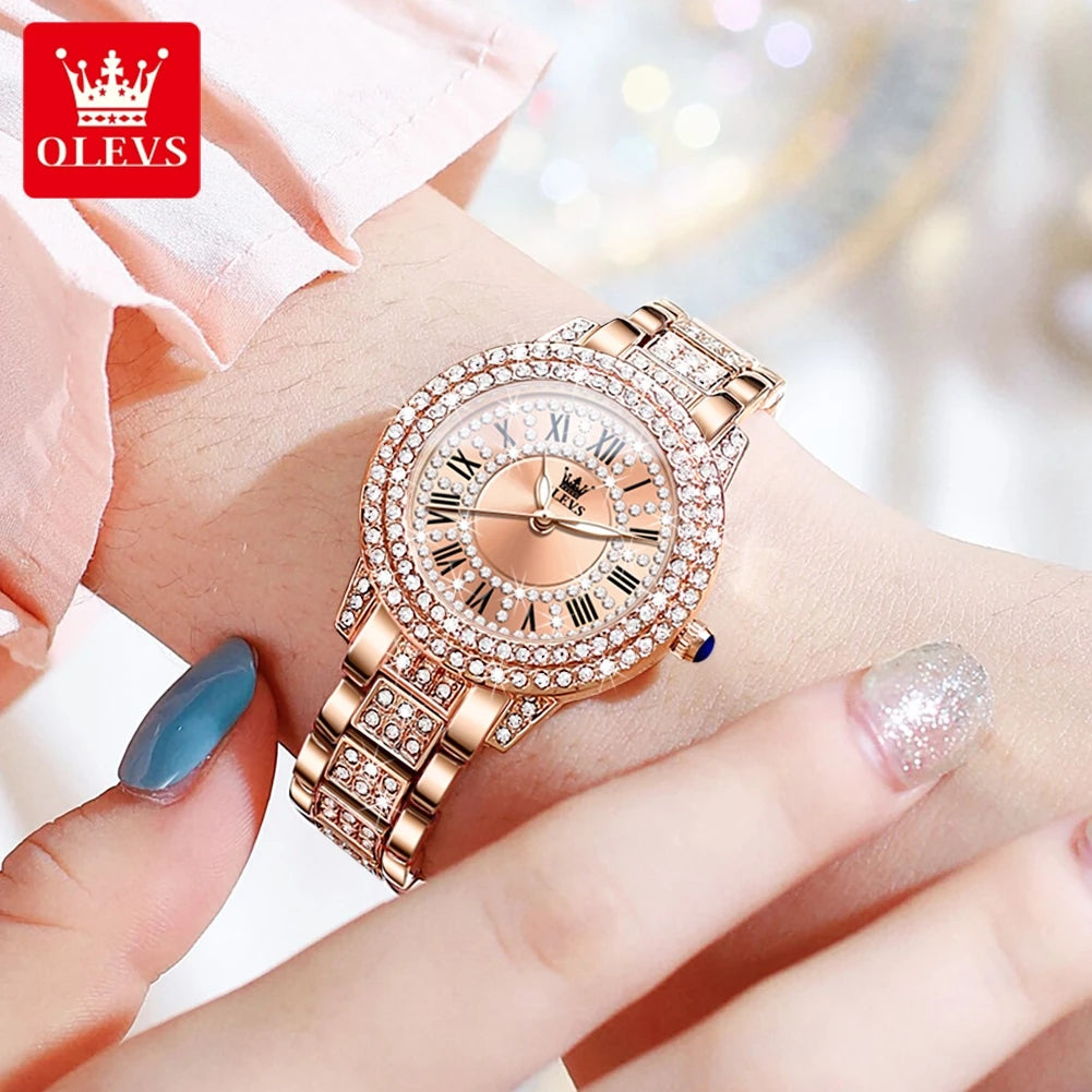 OLEVS 9943 Diamond Watch for Women – Luxury Stainless Steel Waterproof Quartz Wristwatch