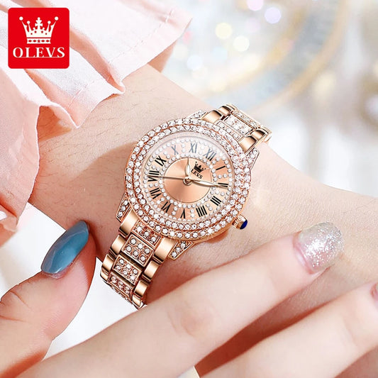 OLEVS 9943 Diamond Watch for Women – Luxury Stainless Steel Waterproof Quartz Wristwatch