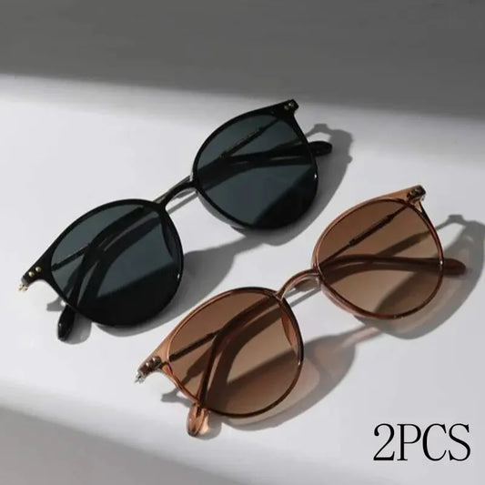 2-Pack Small Round Sunglasses Set - Vintage Cat Eye Eyewear for Women & Men