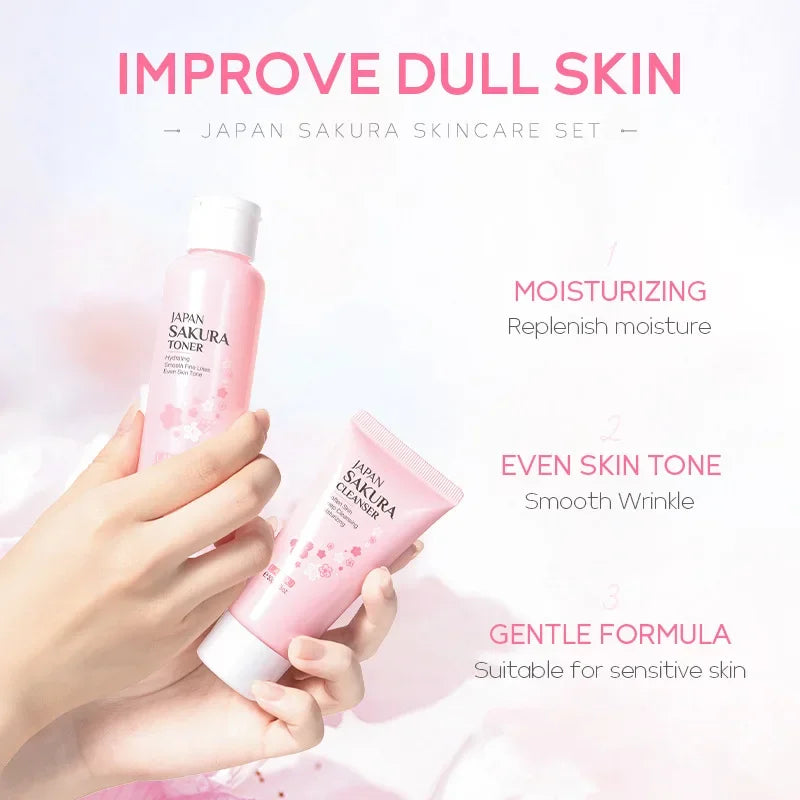 LAIKOU Sakura Skincare Set – 5-Piece Korean Facial Kit for Moisturizing, Pore Skin Care & Reducing Fine Lines - Lylamor.com