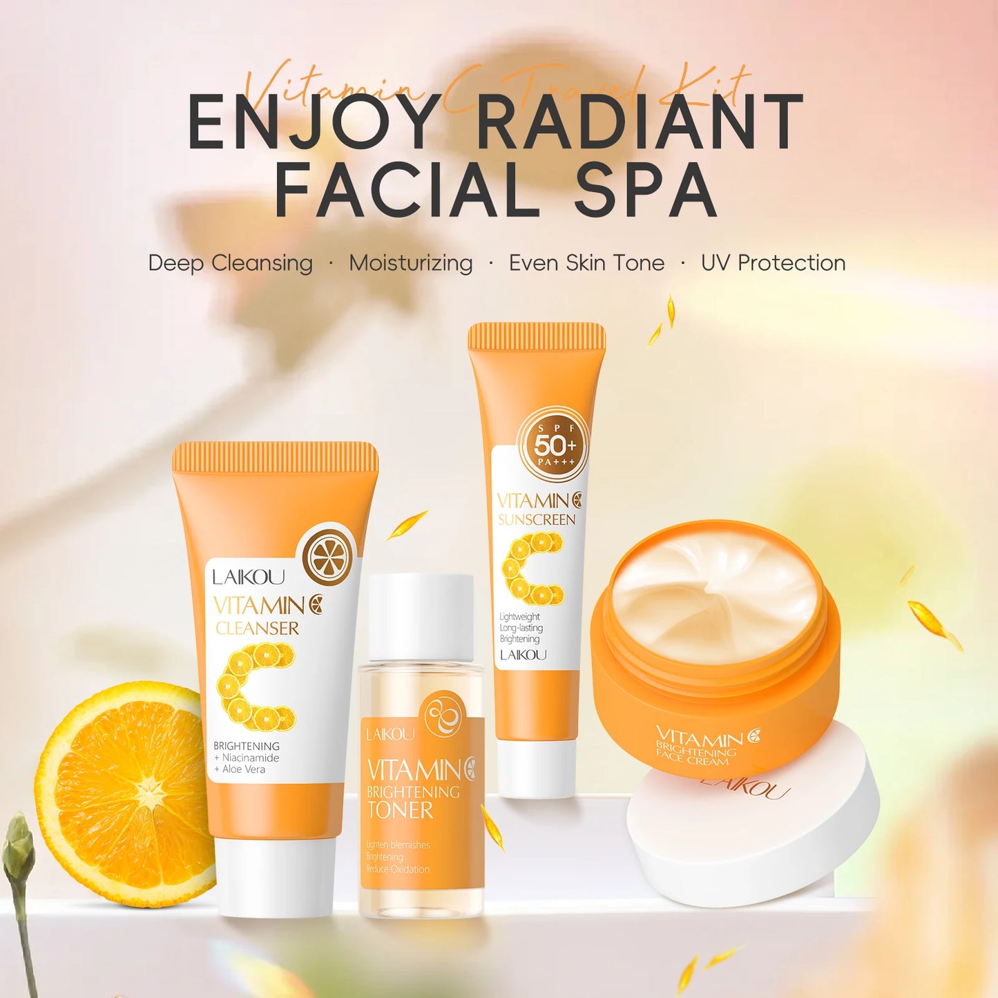 LAIKOU Vitamin C Travel Skincare Set – 4PCS Mini Brightening & Moisturizing TSA Approved Kit - Lylamor.com