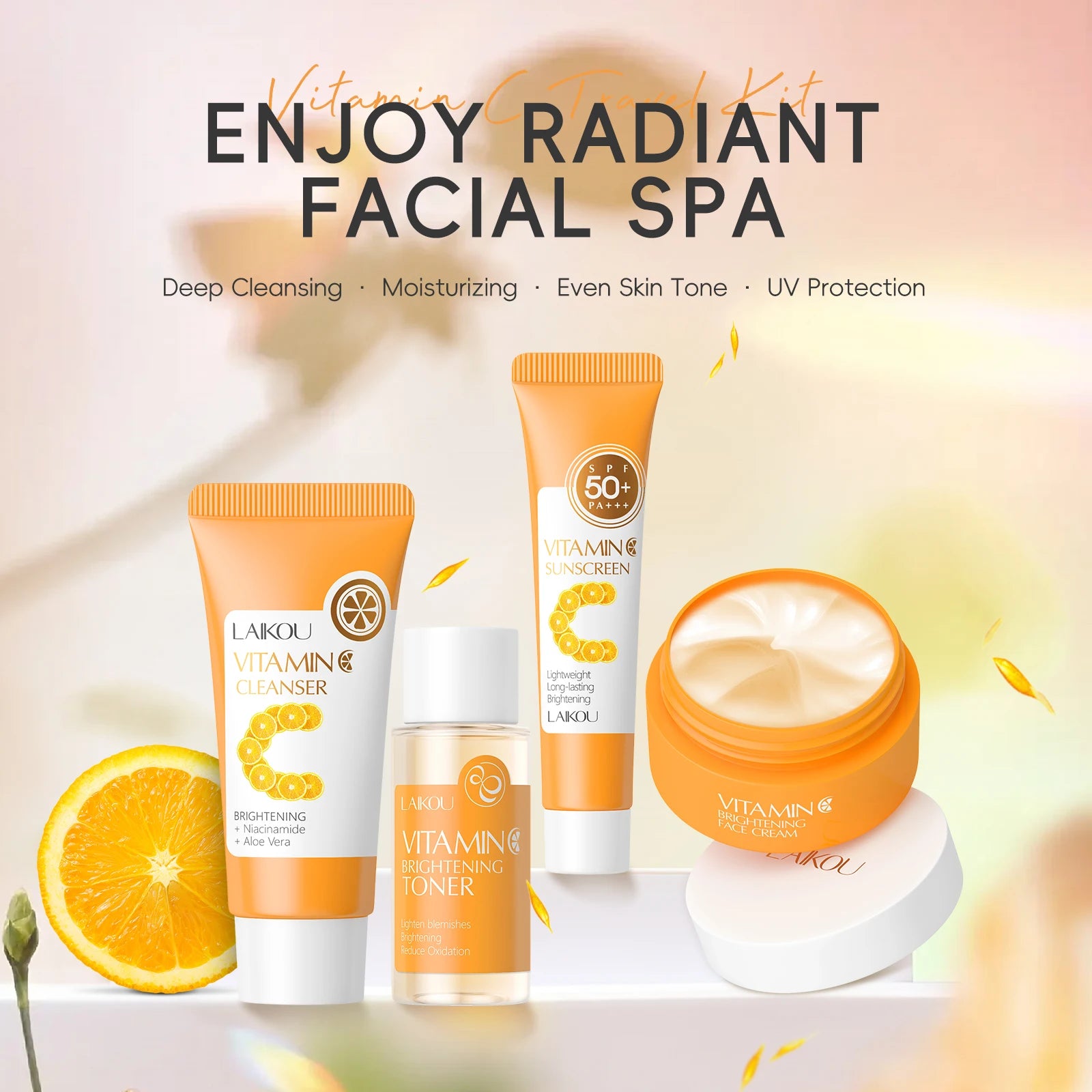 LAIKOU Vitamin C Travel Skincare Set – 4PCS Mini Brightening & Moisturizing TSA Approved Kit - Lylamor.com