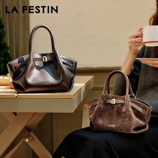 LA FESTIN Suede Leather Bucket Bag – Small Shoulder &amp; Crossbody Tote - Lylamor.com