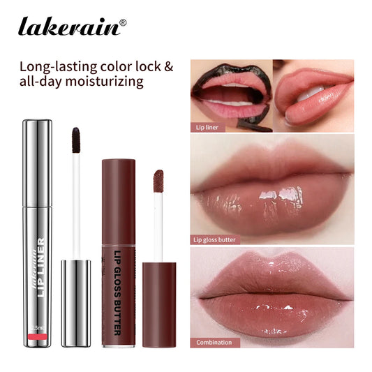 Moisturizing Lip Liner & Butter Gloss Set – Long-Lasting Non-Stick Cup Lip Glaze Liquid Makeup for Women - Lylamor.com
