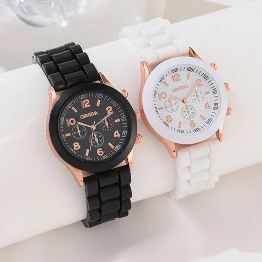 Luxury Women's Watch Set - Elegant Couple Watches with Silicone Straps