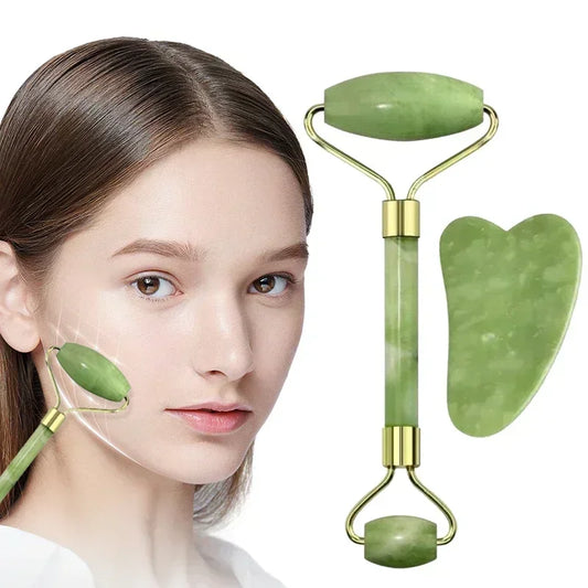 Ensemble de 2 rouleaux à double tête pour le visage et Gua Sha - Outils de massage en forme de cœur