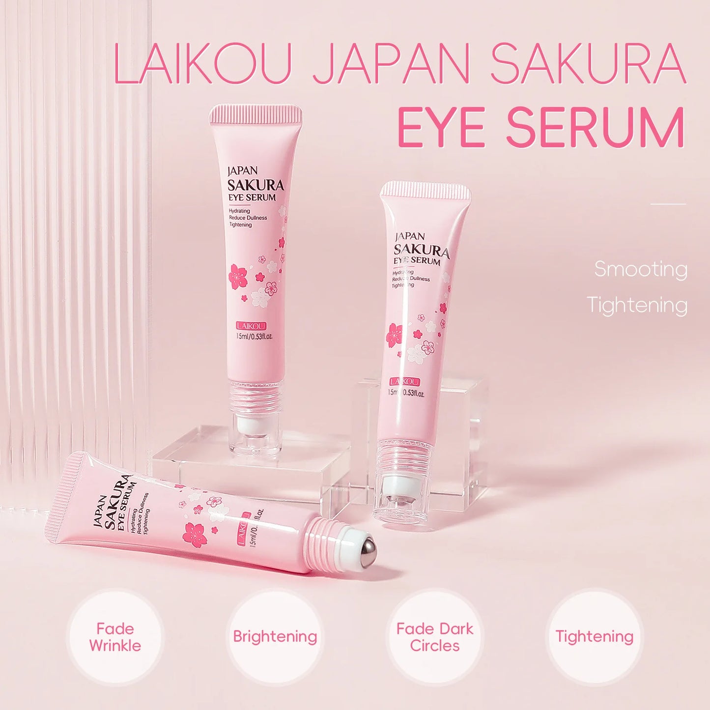 LAIKOU Sakura Eye Serum Roller – Hyaluronic Acid Eye Cream for Dark Circles & Bags (15ml)