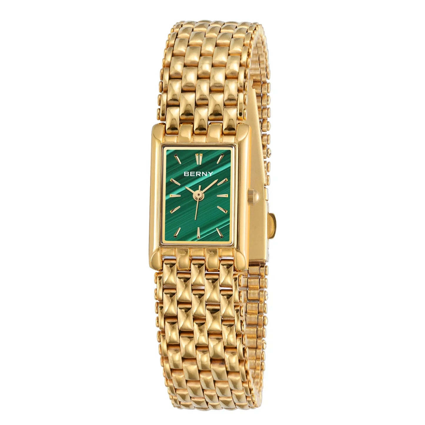 BERNY Square Gold Watch for Women - Stainless Steel Luxury Quartz Wristwatch (Casual & Dressy)