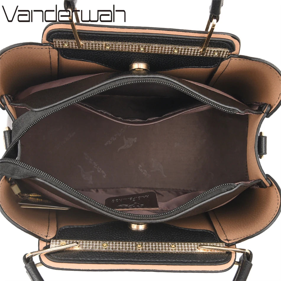 2025 Luxury 3-Layer Designer Handbag - Large Capacity Leather Shoulder & Crossbody Tote