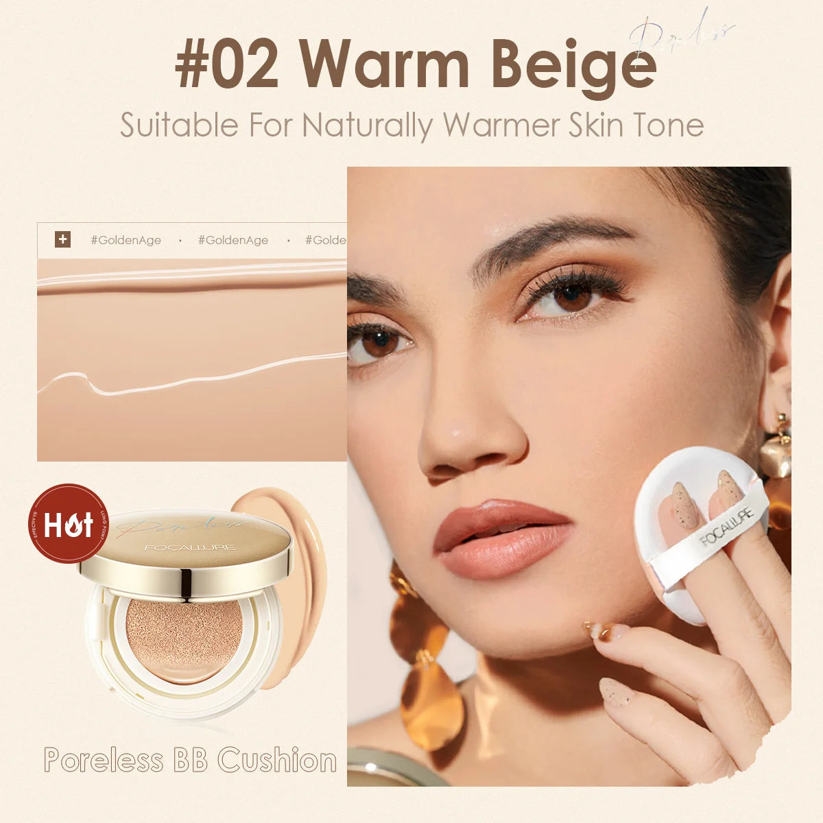 FOCALLURE Air Cushion Foundation – Waterproof, Matte, High Coverage, Poreless Finish - Lylamor.com