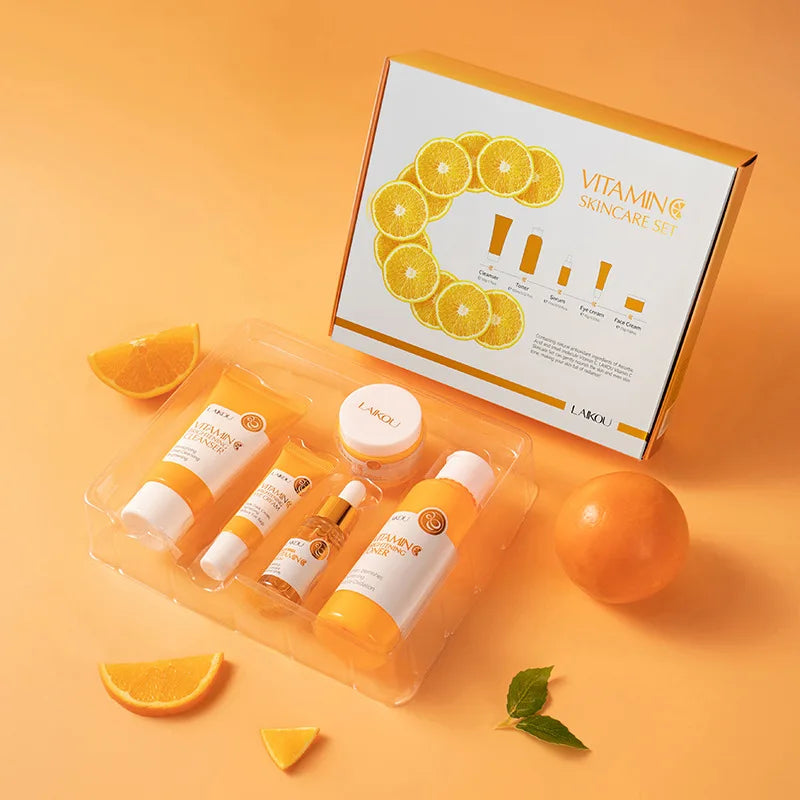 LAIKOU 5-Piece Vitamin C Skincare Set – Facial Cleanser, Serum, Eye Cream & Brightening Care Kit - Lylamor.com
