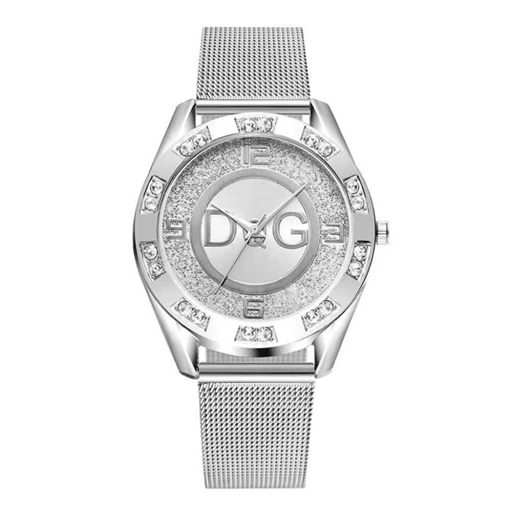 DQG Starry Sky Diamond Watch – Gold Mesh Strap Quartz Dress Watch