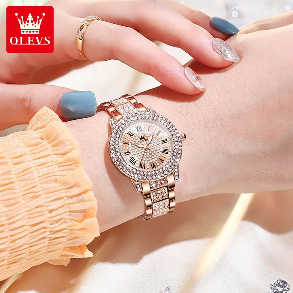 OLEVS 9943 Diamond Watch for Women – Luxury Stainless Steel Waterproof Quartz Wristwatch