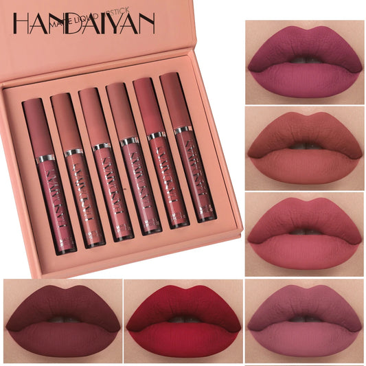 6-Piece Non-Stick Liquid Lipstick Set - Long-Lasting Matte Lip Gloss Gift Box