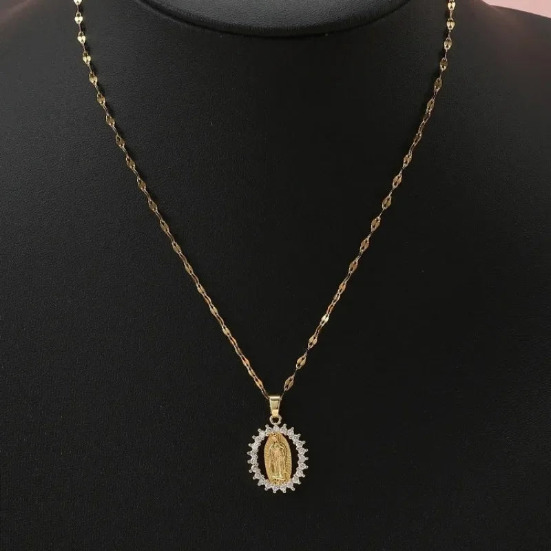 Virgin Mary Necklace - Colorful Zircon Hollow Pendant (Euro-American Fashion)