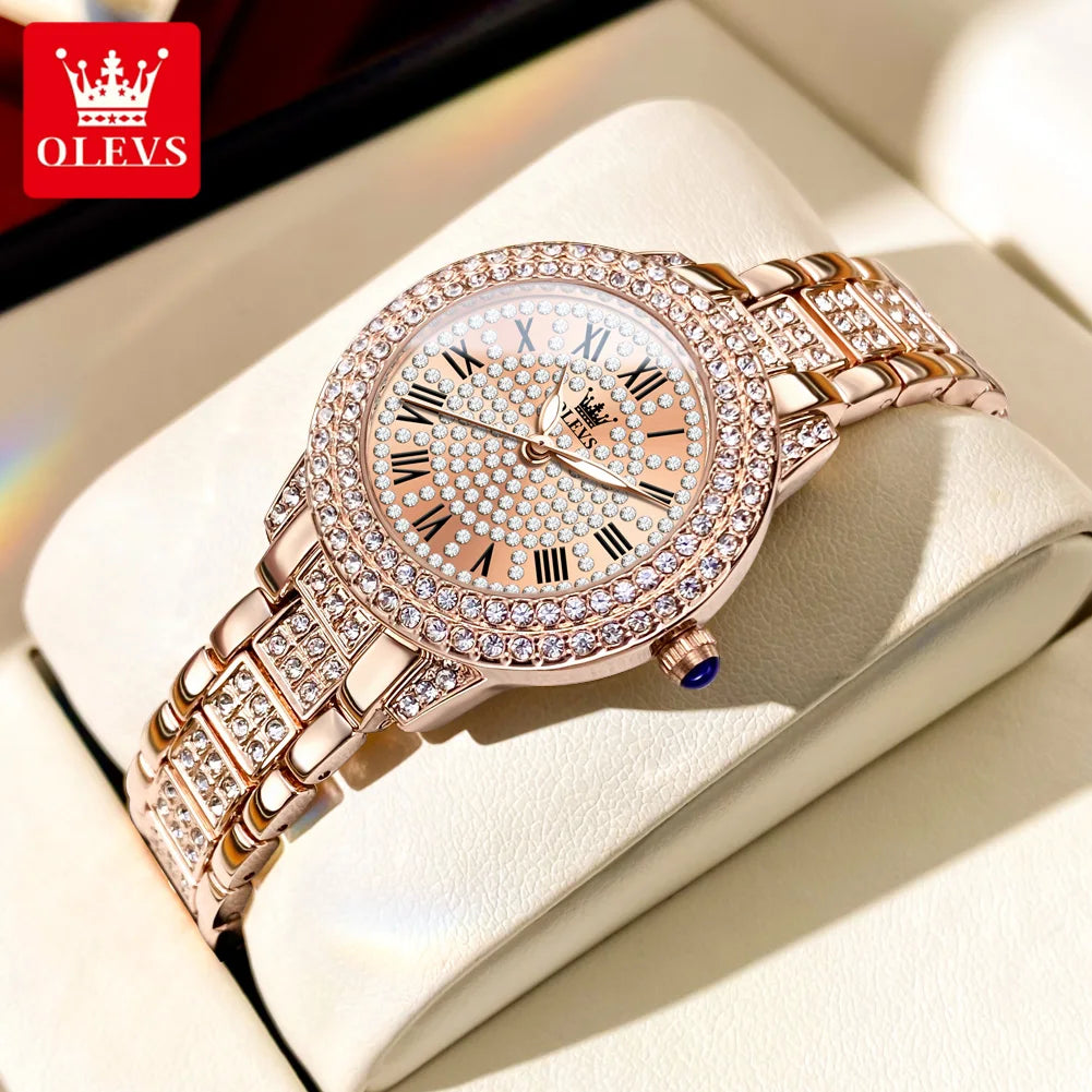 OLEVS 9943 Diamond Watch for Women – Luxury Stainless Steel Waterproof Quartz Wristwatch