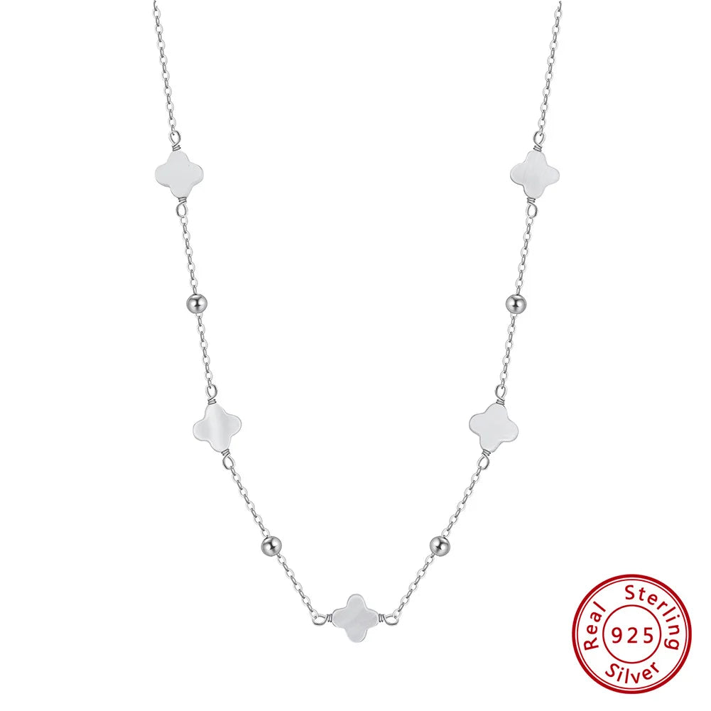 ORSA JEWELS Elegant Ladies 925 Sterling Silver Necklace Four-Leaf Clover Inlaid Shell Decoration Suitable Daily Wear And Gifts - Lylamor.com