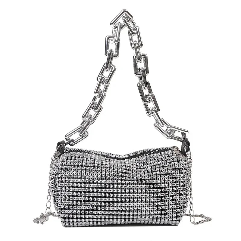Rhinestone Bucket Bag - Glitter Chain Crossbody Purse for Women