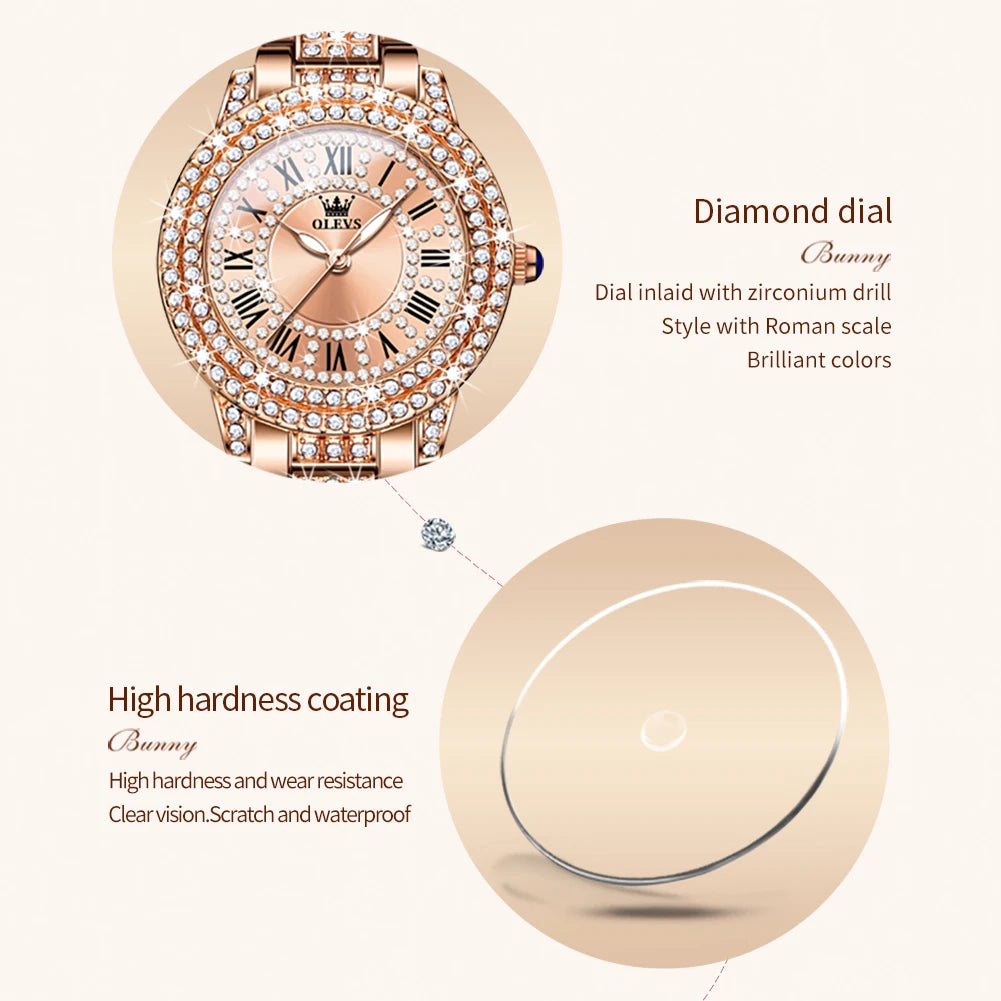 OLEVS 9943 Diamond Watch for Women – Luxury Stainless Steel Waterproof Quartz Wristwatch