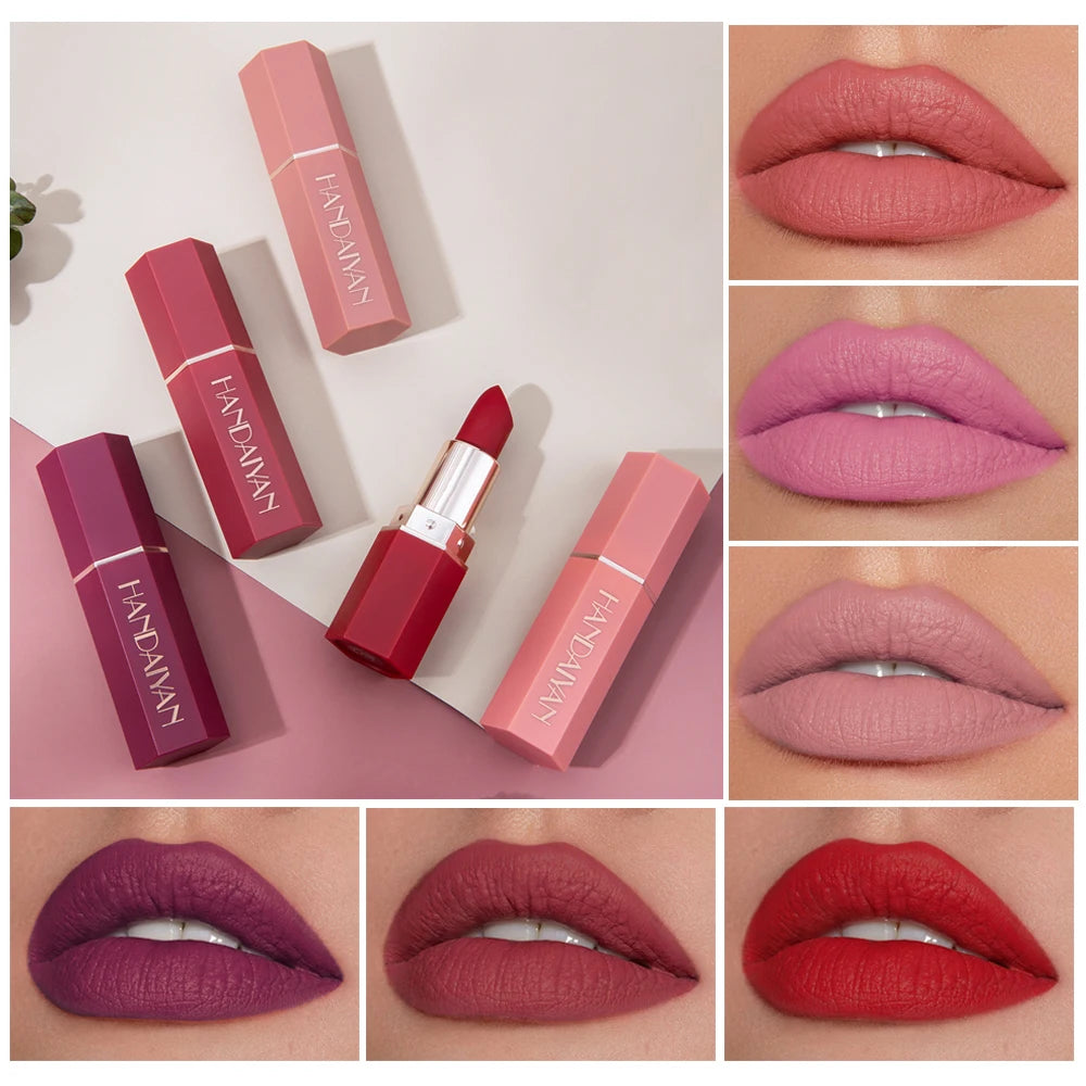 6-Color Matte Lipstick Set – Velvet Finish, Long-Lasting Wear