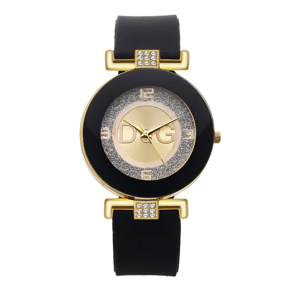 Black Silicone Quartz Watch - Minimalist Women's Casual Wristwatch