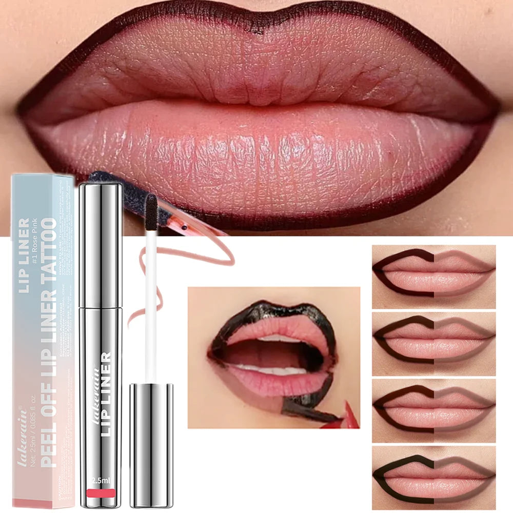 Waterproof Lip Tint Peel-Off Tattoo - Long Lasting Matte Brown Lip Liner & Gloss Duo