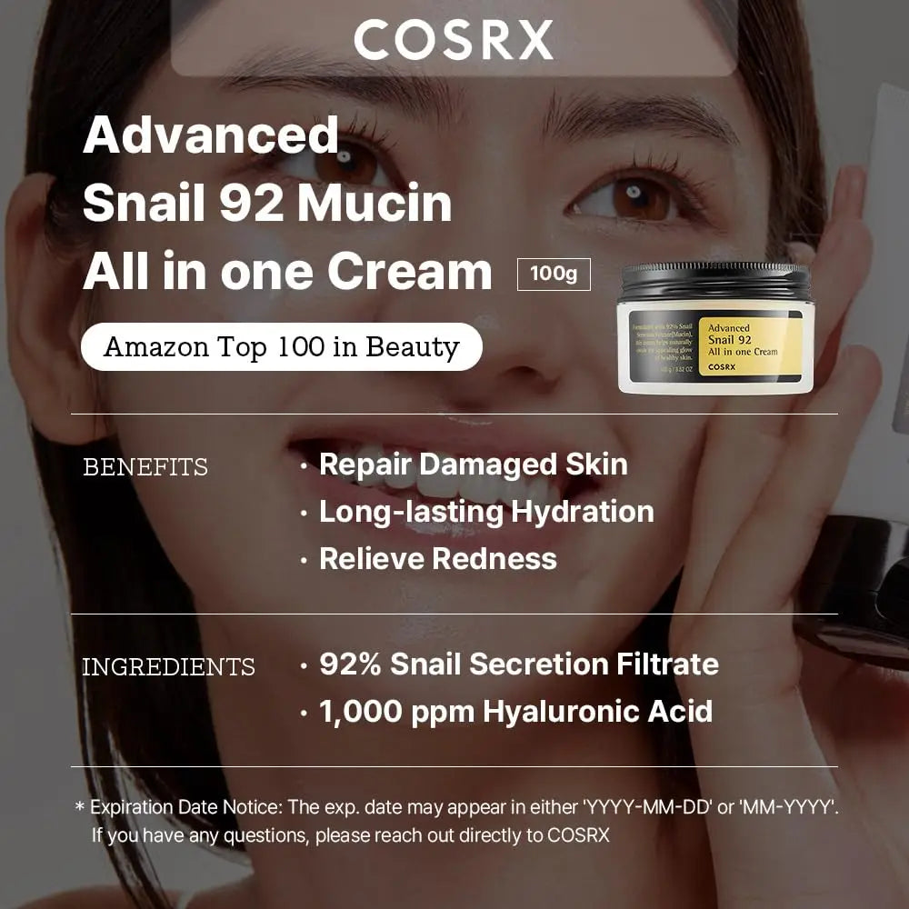 COSRX Snail Mucin 92% Face Moisturizer – Lightweight Hydrating Cream 100g - Lylamor.com
