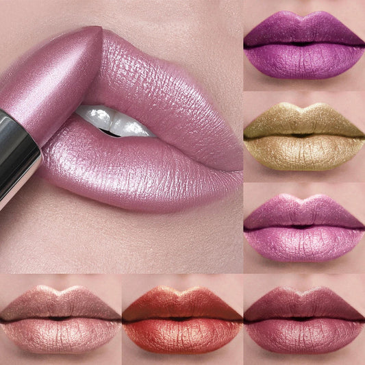 21-Color Bold Glitter & Metallic Lipstick Set – Pearlescent Matte Lip Tint