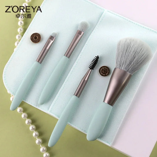 Zoreya 4-Piece Mini Makeup Brush Set for Beginners Multi-Color Pink Yellow Green - Lylamor.com