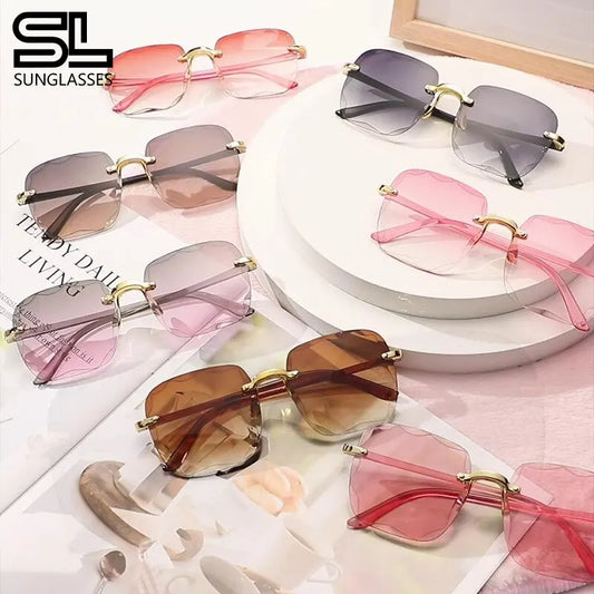 Frameless Gradient Sunglasses – Classic Square Shades for Women