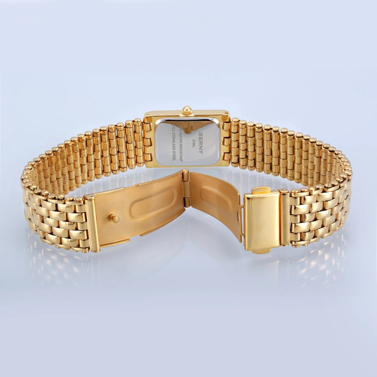 BERNY Square Gold Watch for Women - Stainless Steel Luxury Quartz Wristwatch (Casual & Dressy)
