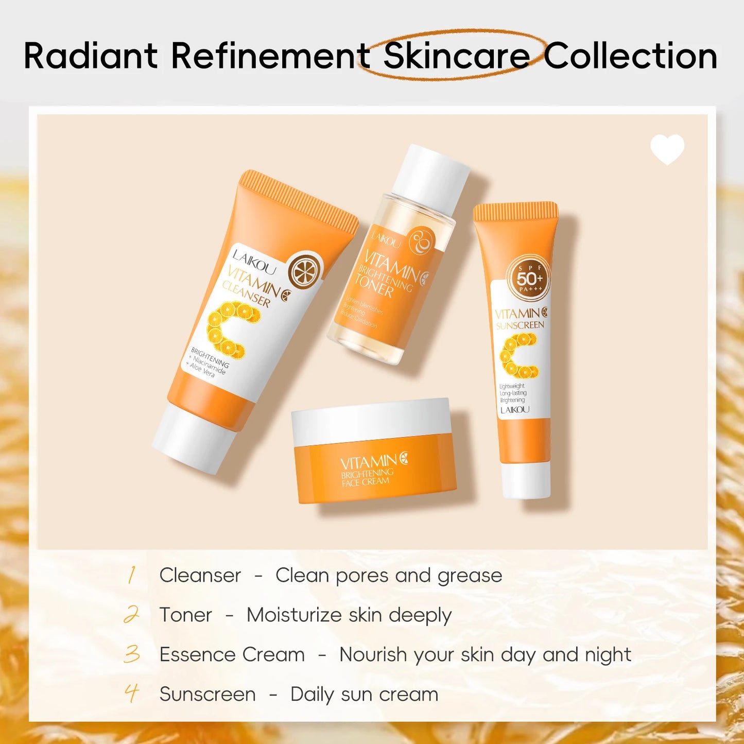 LAIKOU Vitamin C Travel Skincare Set – 4PCS Mini Brightening & Moisturizing TSA Approved Kit - Lylamor.com