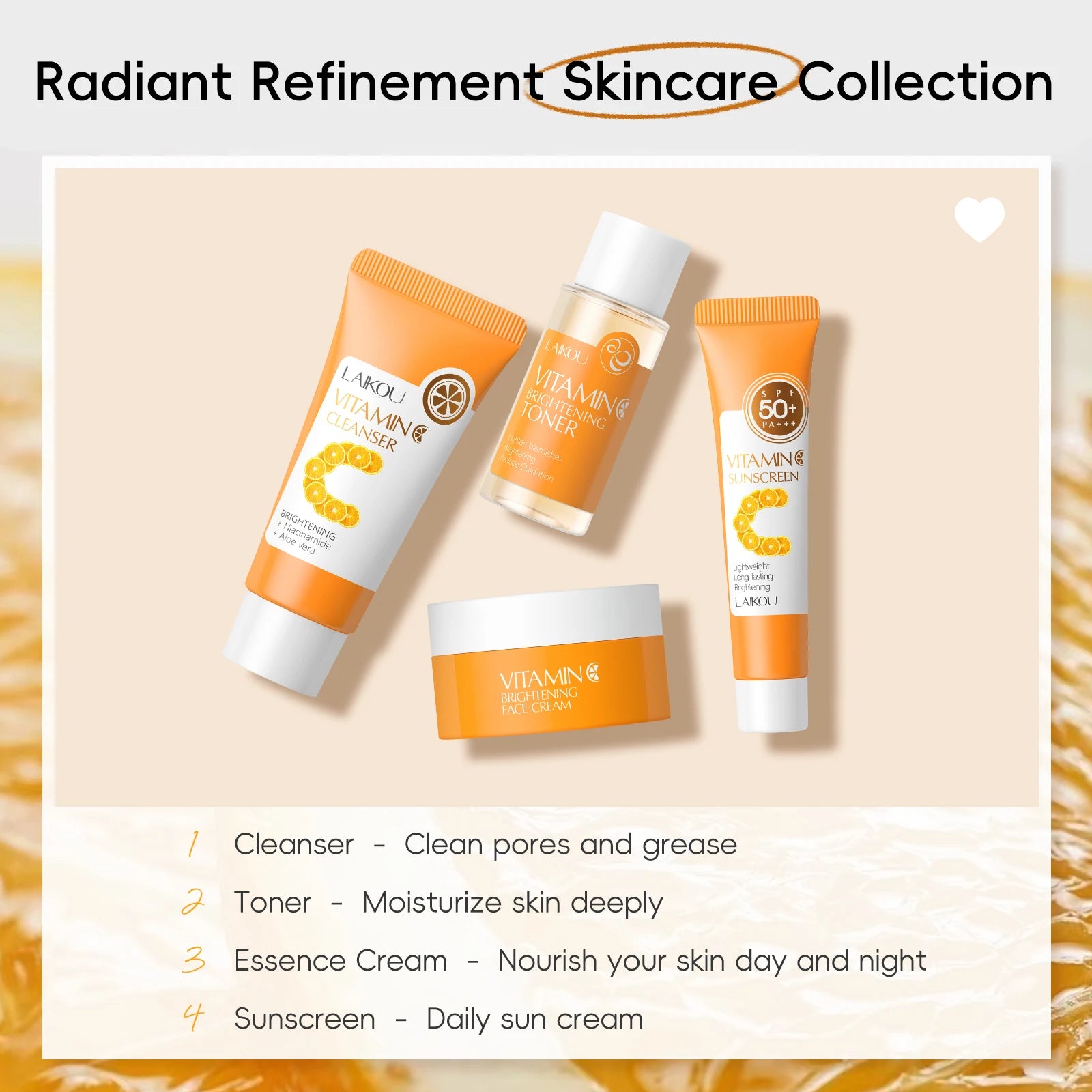 LAIKOU Vitamin C Travel Skincare Set – 4PCS Mini Brightening & Moisturizing TSA Approved Kit - Lylamor.com