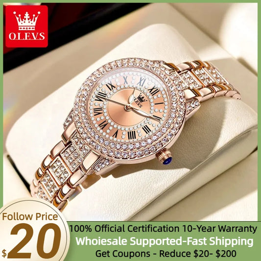 OLEVS 9943 Diamond Watch for Women – Luxury Stainless Steel Waterproof Quartz Wristwatch