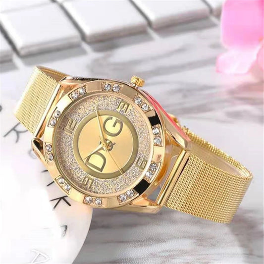 DQG Starry Sky Diamond Watch – Gold Mesh Strap Quartz Dress Watch