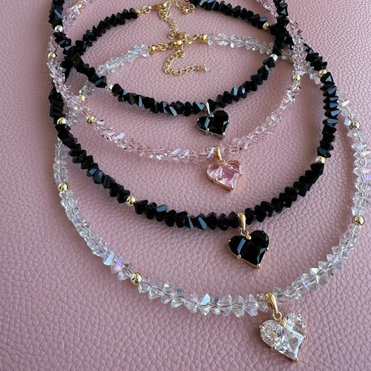 Vintage Baroque Zircon Heart Pendant Necklace – Boho Geometric Crystal Chain Jewelry for Women