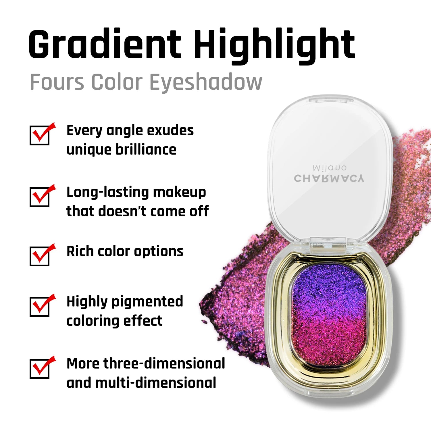 CHARMACY Multichrome Glitter Eyeshadow – High Pigment, Color Shifting Shimmer - Lylamor.com