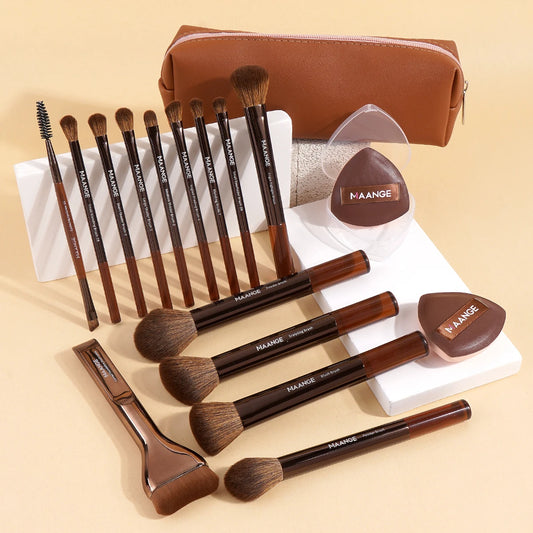 MAANGE 17pcs Makeup Brush Tool Set with Air Cushion Puffs & Storage Bag - Lylamor.com