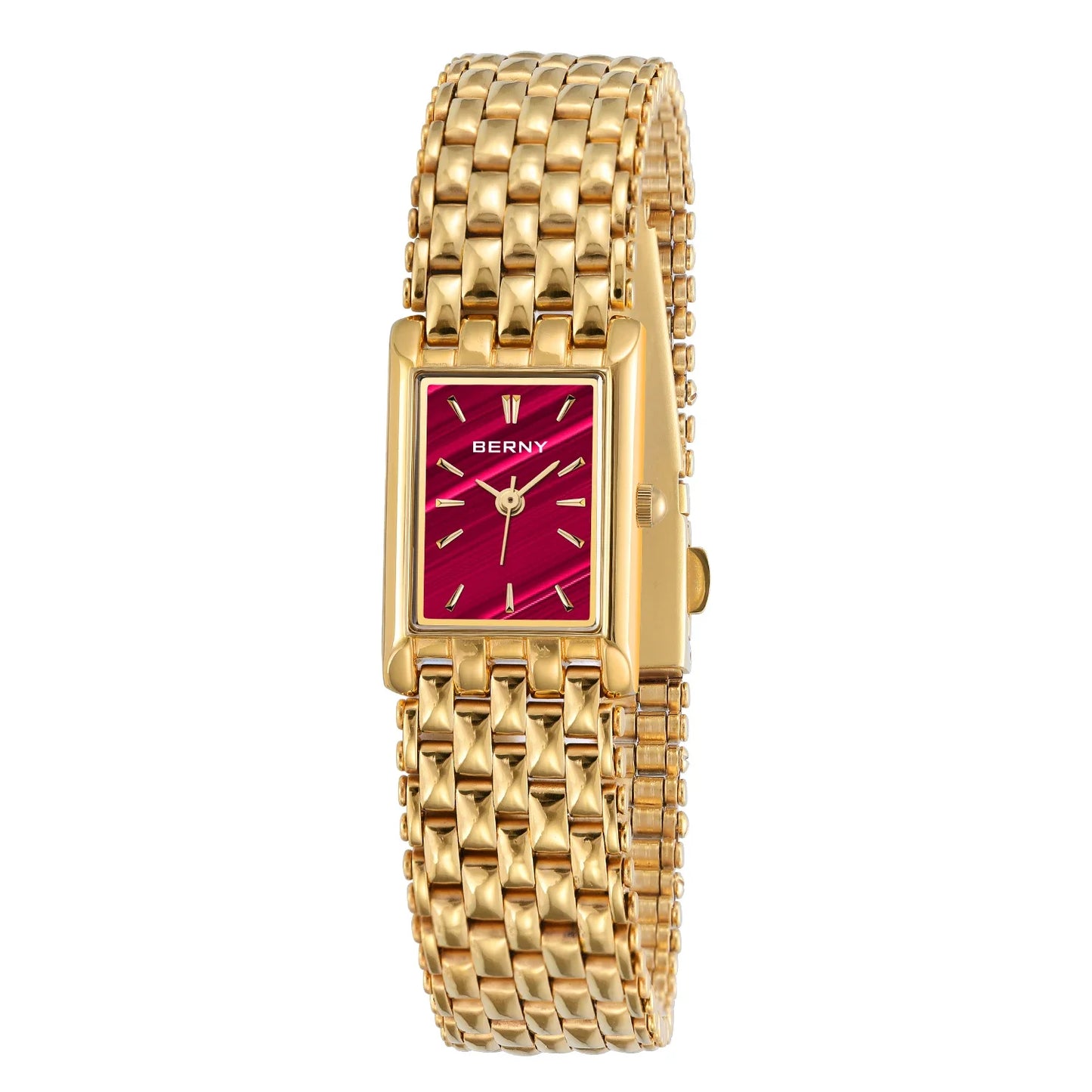 BERNY Square Gold Watch for Women - Stainless Steel Luxury Quartz Wristwatch (Casual & Dressy)