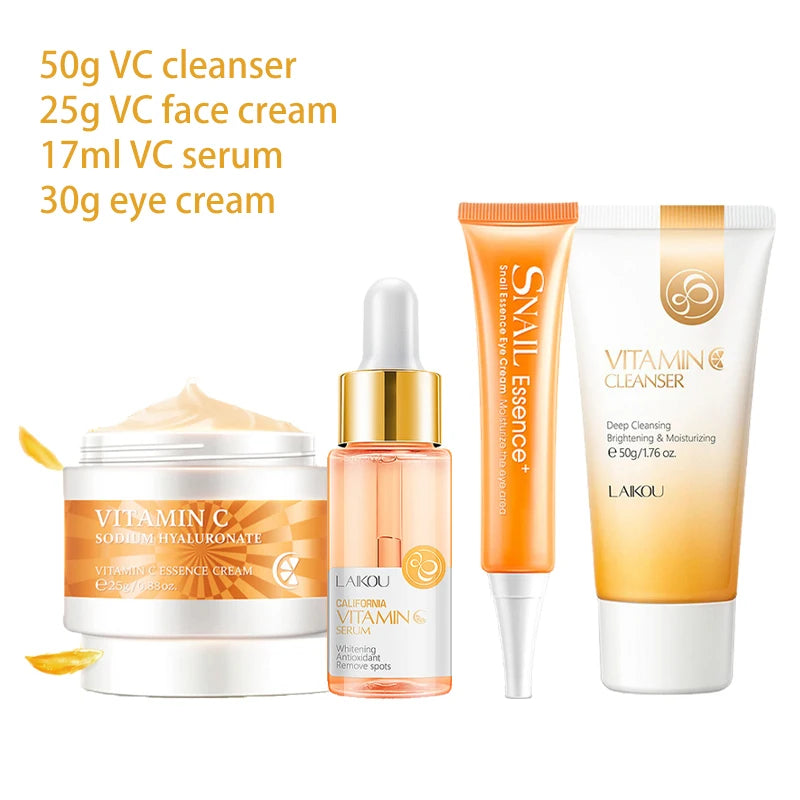 LAIKOU Vitamin C Whitening Skincare Set – Anti-Aging Moisturizing Face Cream, Eye Cream & Cleanser - Lylamor.com