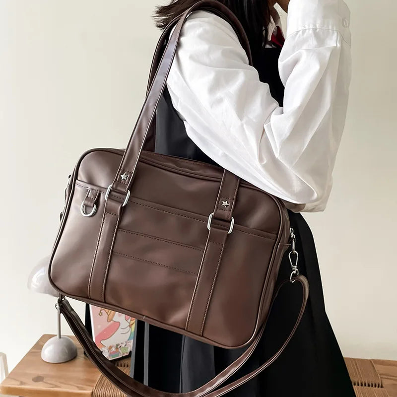 Japanese Preppy Shoulder Bag - PU Leather JK Uniform Bag for Women & Girls (Itabag/Tote/Bolso)
