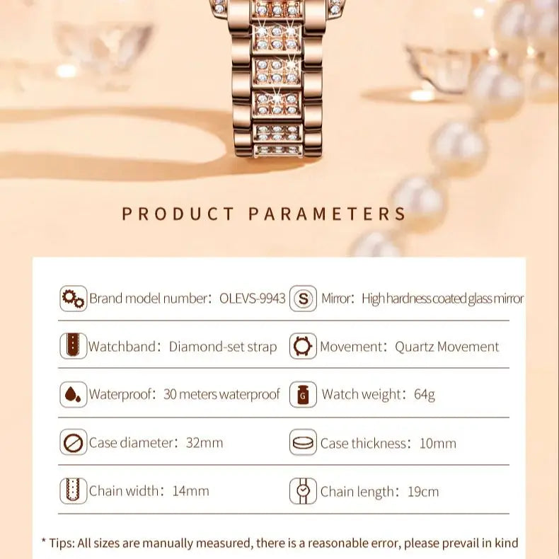 OLEVS 9943 Diamond Watch for Women – Luxury Stainless Steel Waterproof Quartz Wristwatch