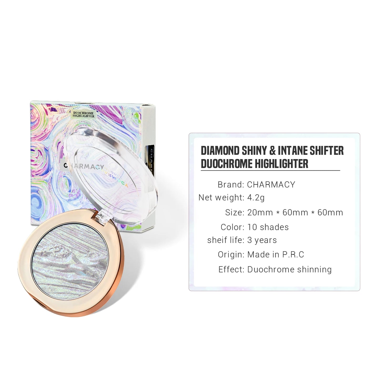CHARMACY Duochrome Highlighter Powder 4.2g – Long-Lasting Multichrome Shimmer Makeup for Women - Lylamor.com
