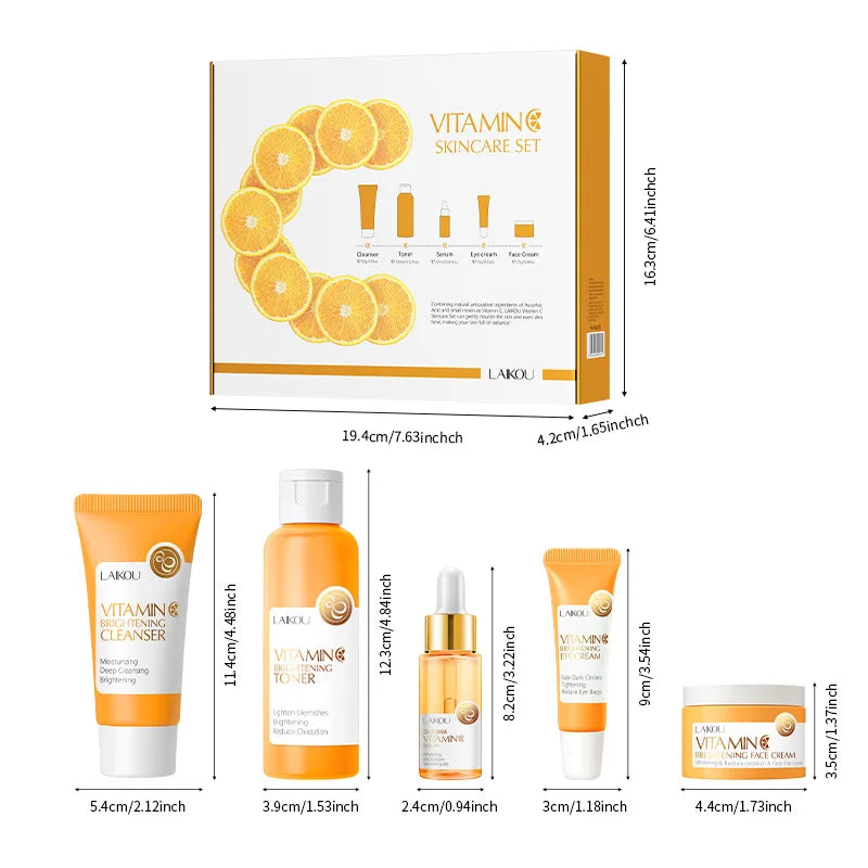 LAIKOU 5-Piece Vitamin C Skincare Set – Facial Cleanser, Serum, Eye Cream & Brightening Care Kit - Lylamor.com