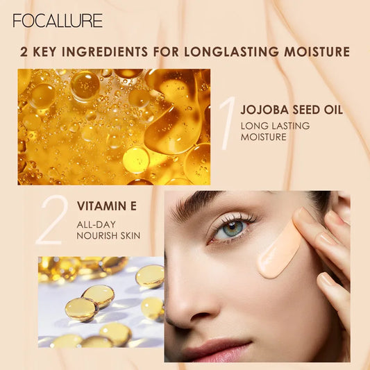 FOCALLURE Waterproof Liquid Foundation – Full Coverage Cream with Oil Control & Hydration - Lylamor.com