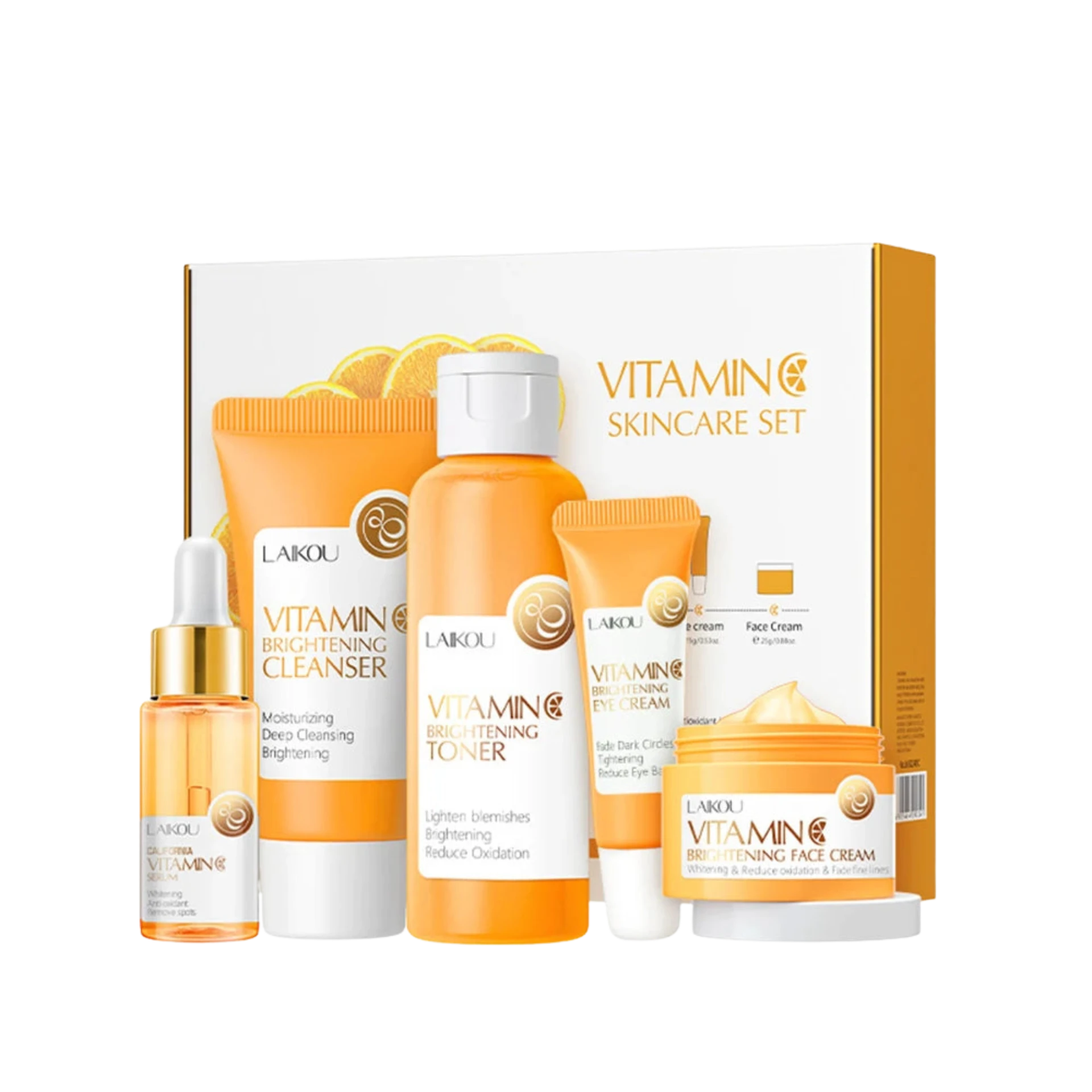 LAIKOU 5-Piece Vitamin C Skincare Set – Facial Cleanser, Serum, Eye Cream & Brightening Care Kit - Lylamor.com